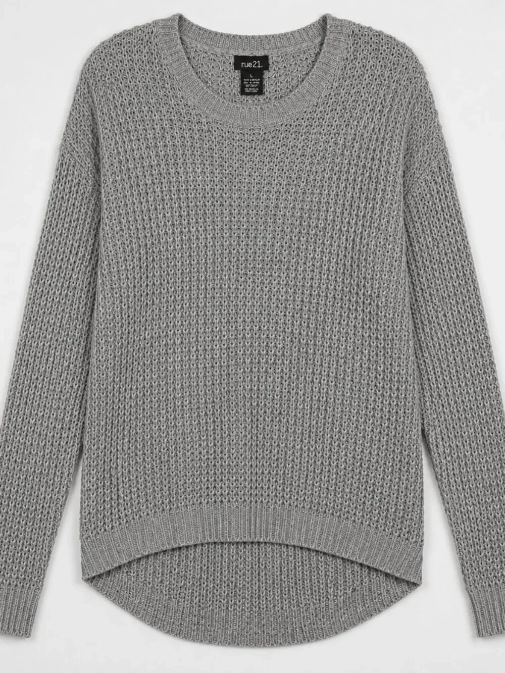 Rue 21 Women's Waffle Knit High Low Sweater Long Sleeve Crew Neck Pullover
